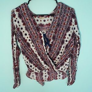 v-neck tied long sleeve blouse